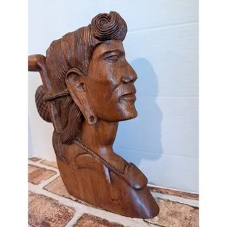 Photo of Vintage Hand Carved Wood Native American Indian Chief Profile Wall Plaque Art