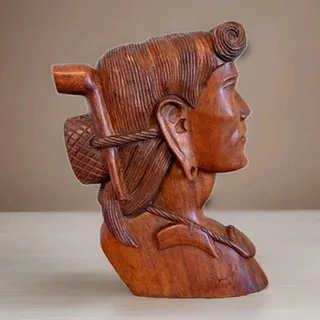 Photo of Vintage Hand Carved Wood Native American Indian Chief Profile Wall Plaque Art