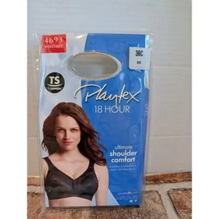 Photo of Playtex 18 Hour Bra 36C Blk Wirefree Comfort Strap Style 4693 Full Coverage NIP