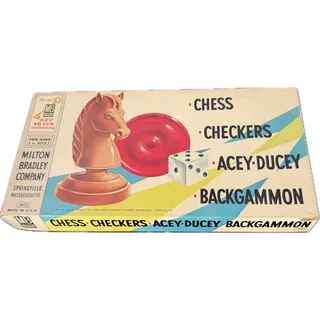 Photo of Vintage 1958 Milton Bradley Chess Checkers Backgammon Game Set 4802 | 4 in 1 Board Game | Retro Gift for Dad | Made in USA