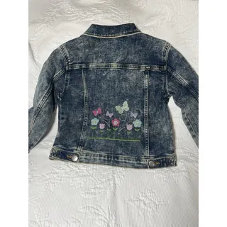 Photo of Custom Embroidered Upcycle Girls Denim Jacket Wonder Nation 4T Floral Butterfly