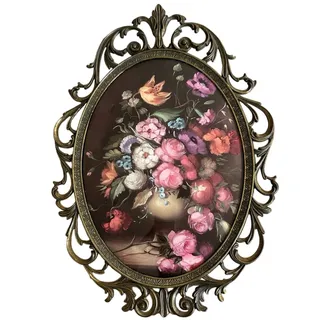 Photo of Vintage Italian Floral Still Lifes under Bubble Glass in Ornate Brass Frames