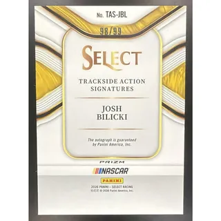 Photo of 2026 Panini Select Josh Bilicki Trackside Action Signatures Blue Prizms /99