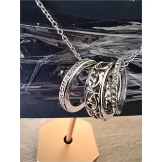 Photo of Coach Signature Trio Silver Pavé Crystal 3 Ring Pendant Necklace