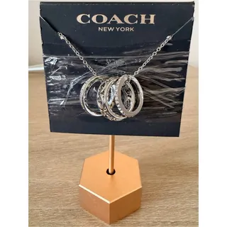 Photo of Coach Signature Trio Silver Pavé Crystal 3 Ring Pendant Necklace