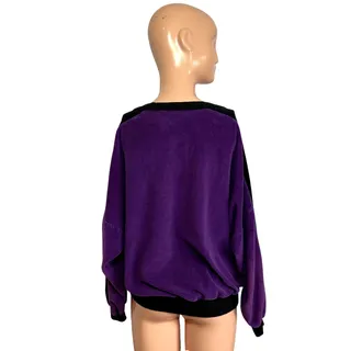 Photo of VTG 80s Como Sport M Purple Black Velour Top Colorblock Batwing Casual Retro 
