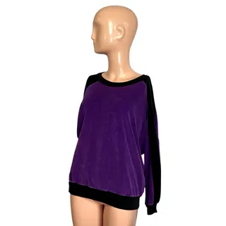 Photo of VTG 80s Como Sport M Purple Black Velour Top Colorblock Batwing Casual Retro 