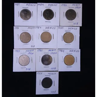Photo of 1984-1986 Mexico 1 One Peso Jose Morelos AU Almost Uncirculated Lot of 10 Coins