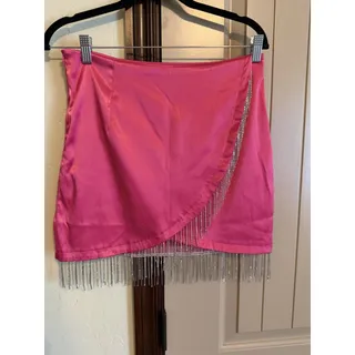 Photo of Hot Pink SHEIN Sateen Skirt With Silver Fringe Size M/6