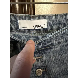 Photo of Vervet Women's Blue Distressed Jeans, Size 26, Fringed Bottom, Button Closure