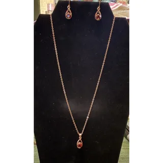 Photo of Vintage Gold Necklace With Red Rhinestone With Matching Earrings