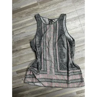 Photo of ROZAE Tank Top Womens Small Gray Stripe Floral Print Tunic Boho Summer