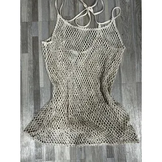 Photo of Wild Fable Swim Cover Up Womens Medium Beige Crochet Mesh Tassel Tunic