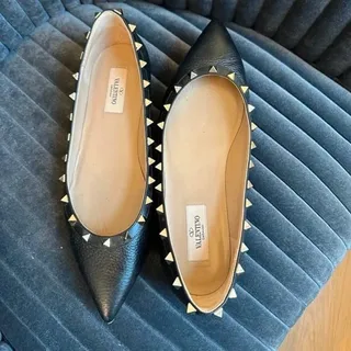Photo of Valentino Black Valentino Garavani Women's Rockstud Ballerina Flats