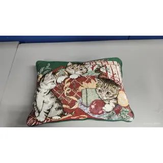 Photo of Christmas Holiday Cats Tapestry Decorative Rectangular Throw Pillow, Green