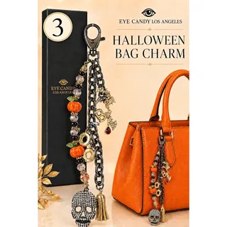 Photo of Eye Candy Los Angeles Halloween Skull Bag Charm Beaded Crystal Chain Tassel