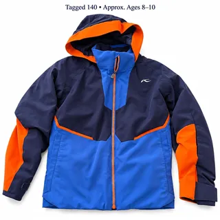 Photo of KJUS Hooded Insulated Ski Jacket Youth 140 size:10 Colorblock Blue/Navy/Orange
