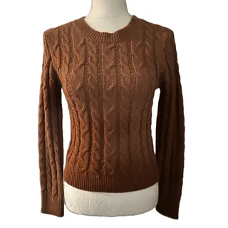 Photo of NWT Evolutionary Tobacco Long Sleeve Pullover Rib Crew Neck Cable Sweater-Med