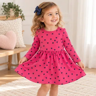 Photo of Carter’s 2T Pink Navy Heart Dress | Sweetheart Preppy Valentine Twirl Dress