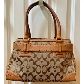 Photo of VTG Coach Hamptons 10507 Signature Brown Jacquard Leather Carryall Satchel Tote