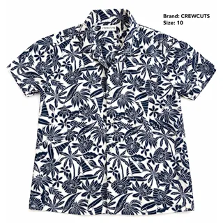 Photo of Crewcuts Boys White/Blue Floral Tropical Collared Button-Up Shirt Size 10