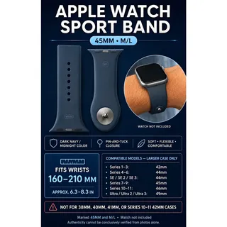 Photo of Apple Watch Sport Band Strap 45mm M/L Silicone - Dark Navy for Series 1-5