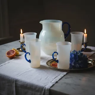 Photo of Rare Fry Foval Opalescent Lemonade Set-Cobalt Blue-Art Deco Glass-1920s-Antique