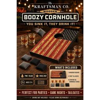 Photo of The Kraftsman Co. Mini Wooden Boozy Cornhole Set, 4 Bags, Brown/Black 0907