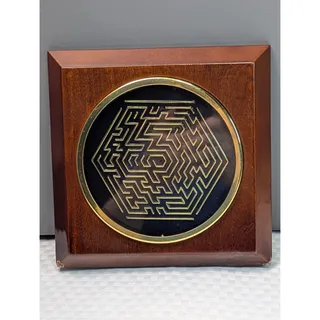 Photo of VINTAGE Labyrinth Maze Coffee Table Maze Game Challenge Wood Brass & Glass READ
