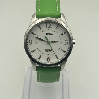 Photo of  Timex Weekender Watch Silver-tone White Dial Green Leather Strap Working 