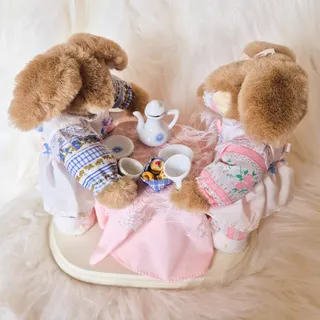 Photo of Vintage 1990s Handmade Bunny Rabbit Tea Party Diorama OOAK Cottagecore Decor