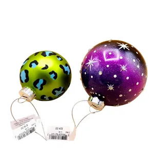 Photo of 2X Glass Ball Ornaments Green Teal Cheetah And Purple Sparkling Jewels Christmas