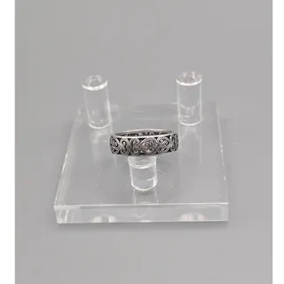 Photo of 925 Sterling Silver Scroll Band Ring 5mm Oxidized Filigree Women's Size 6-9