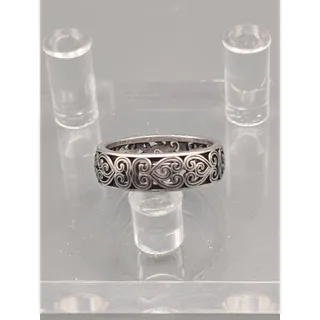 Photo of 925 Sterling Silver Scroll Band Ring 5mm Oxidized Filigree Women's Size 6-9