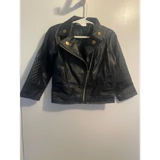 Photo of NuNu Girls Size 5 Black Faux Leather Moto Jacket Quilted Biker Rocker Streetwear
