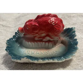 Photo of RARE 6.5" Japan Vintage University Of Arkansas Razorbacks Ashtray Trinket Dish