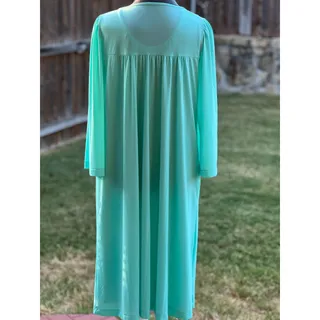 Photo of Vintage 60s 70s Aqua Peignoir Set Nightgown Robe Embroidered Floral Lingerie