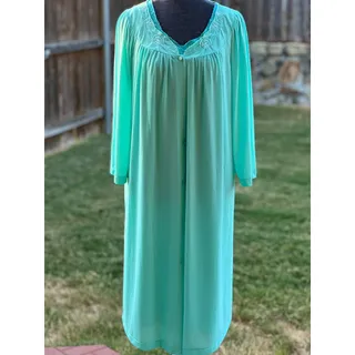 Photo of Vintage 60s 70s Aqua Peignoir Set Nightgown Robe Embroidered Floral Lingerie