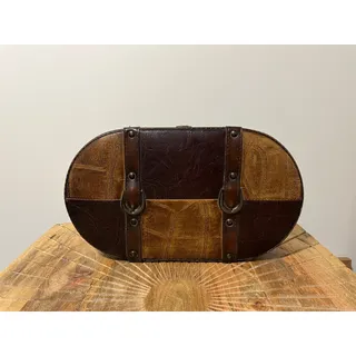 Photo of Vintage Faux Leather Decorative Oval Box/Trunk/Home Decor Piece