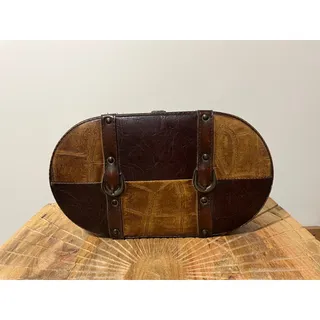 Photo of Vintage Faux Leather Decorative Oval Box/Trunk/Home Decor Piece