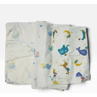Photo of Vintage Baby Blanket Lot of 3 Cotton Flannel Noah’s Ark Safari Animals Duck Sun