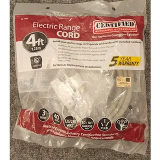 Photo of Certified Appliance Electric Range Power Cord Replacement 4ft Heavy Duty NIB