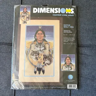 Photo of Native Wolf Trio Vintage Counted Cross Stitch Kit Dimensions - 2001 Indigenous 