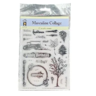 Photo of Hot Off The Press Stamps Masculine Collage 27 Acrylic Truck Men Boys Words Leaf