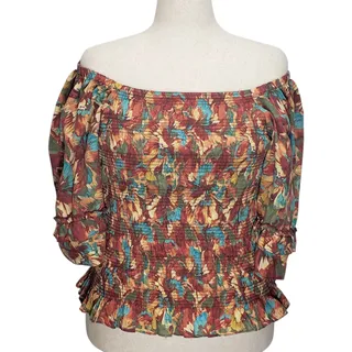 Photo of Cato 18/20W Floral Smocked Milkmaid Top Coquette Boho Romantic Cottagecore