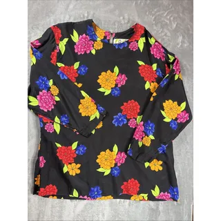 Photo of Stunning Chaus Vintage 100% Rayon Floral Blouse Long Sleeve Multi Color Size 14