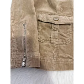 Photo of Vintage Y2K Fashion Bug Corduroy Zip Up Jacket Tan Beige Ribbed Coat XL