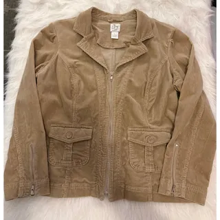 Photo of Vintage Y2K Fashion Bug Corduroy Zip Up Jacket Tan Beige Ribbed Coat XL