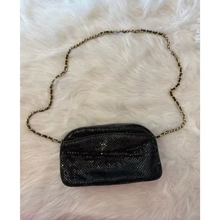 Photo of Vintage 80s 90s Black Metal Mesh Crossbody Bag Gold Interwoven Chain Evening
