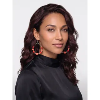 Photo of Orange & Gold Tone Beaded Hoop Earrings 2.5”